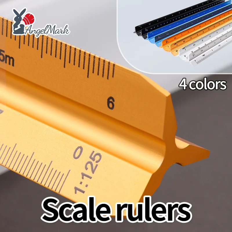 Space Ball 30cm Triangular Scale Ruler Metal Straight Ruler Metric Architect Engineer Accurate Drafting Measure Tool