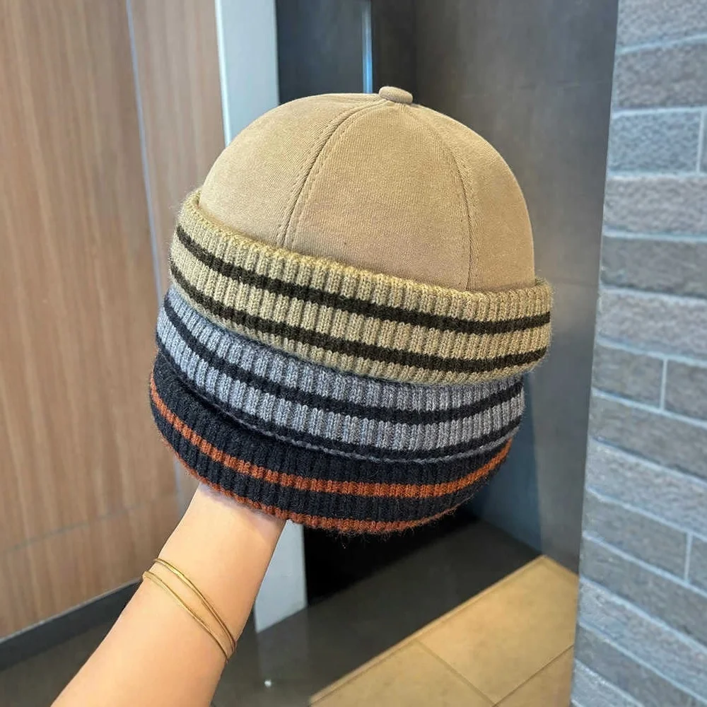 1 STÜCK Modisches Patchwork, perforierte Gestrickte Vermietermütze, Retro- und Altersmütze, lässiger, cooler und künstlerischer Melonen-Cow-Stil
