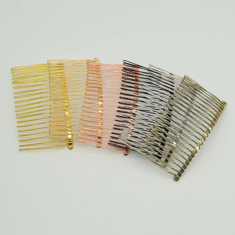 10PCS 8.5cm 22Teeth Metal Twisted Wires Comb Clips Plain Teethed Hairpin for DIY Bridal Taira Crown Hair Jewelry Silver Gold