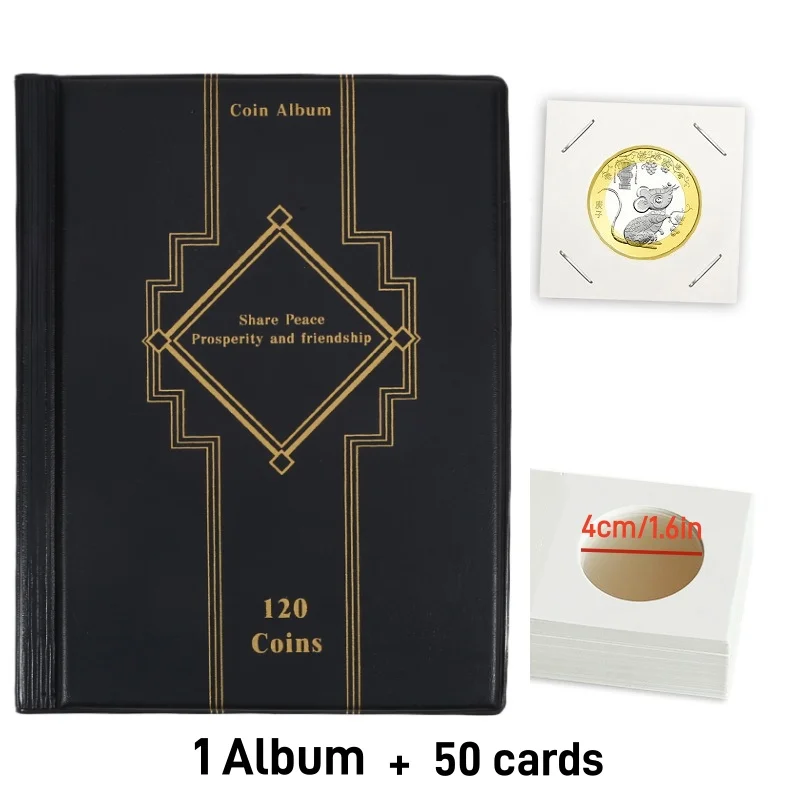 120 Pockets Artificial PU Leather Coins Collection Album Book Collecting Money Organizer Storage Bags PVC Film