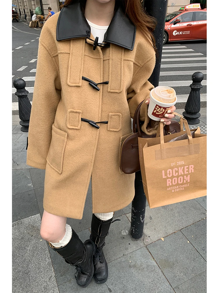 

Красное шерстяное пальто знаменитостей, женское осенне-зимнее высококачественное шерстяное пальто средней длины с роговицами, новинка 2025, Sle