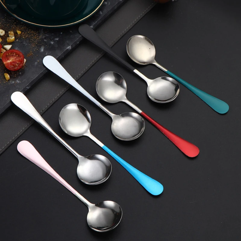 1Pcs  Coffee Stirring Spoon Stainless Steel Round Soup Spoons Tableware Dessert Spoon Dishwasher Safe Kitchen Tool