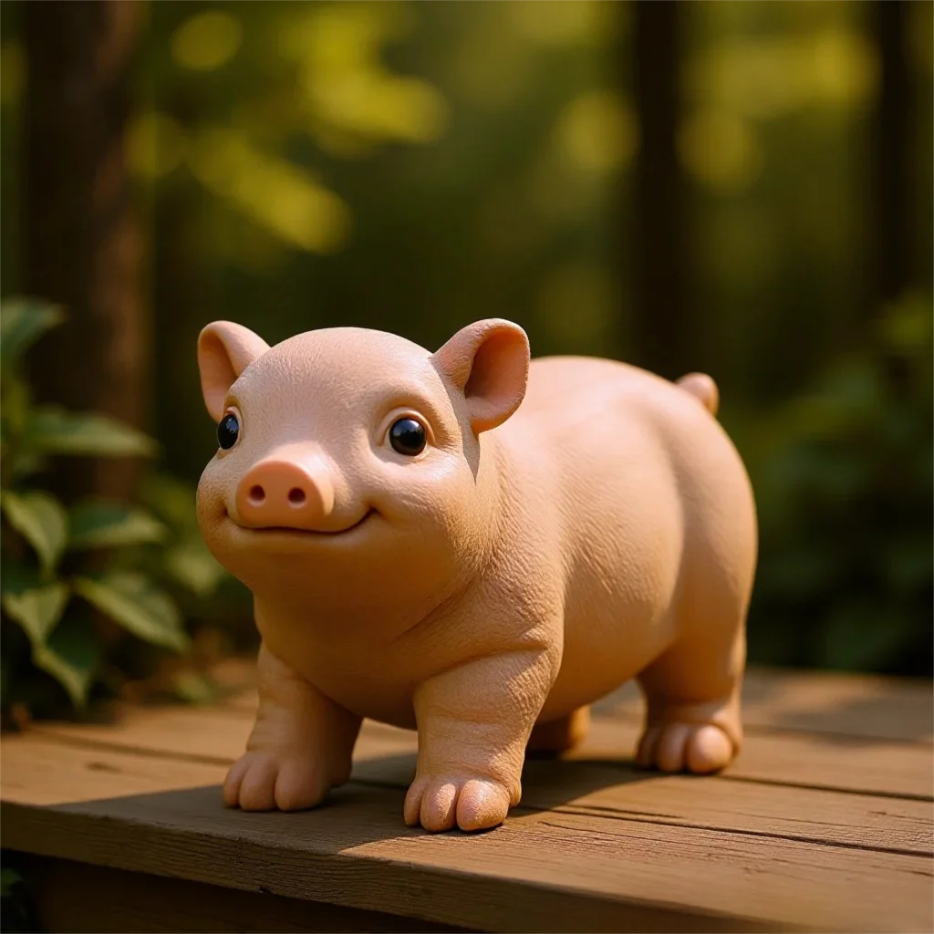 Old peach wood zodiac pig figurine cute standing pig wood carving handicraft originalcute zodiac pig wood carving lucky pig