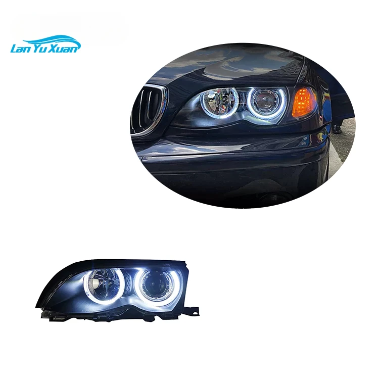 

e46 angel eye headlight for 01-04 3 series E46 headlight assembly refit LED lens daily running light e46 angel eye