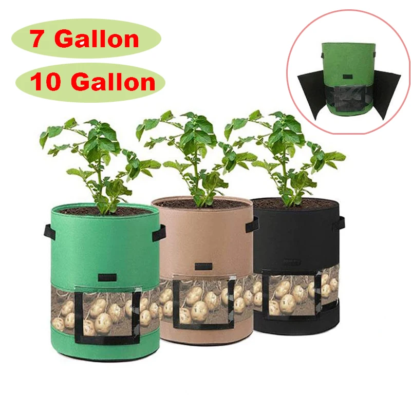 Potato Plant Grow Bags With Window greenhouse Vegetable Growing Bag Moisturizing jardin Garden Tools 7/10 Gallon A1