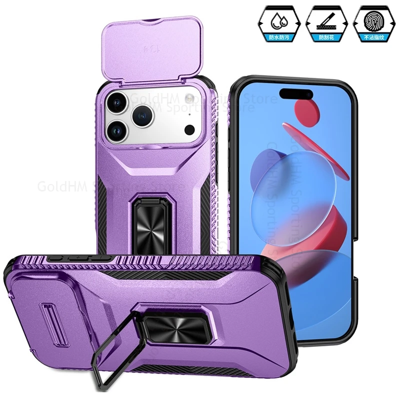

Military Armor Rugged Magnetic Case For iPhone 17 15 16 Pro Max Ring Stand Slide Lens Cover For Apple 17 Air 16 Pro 14 15 Plus