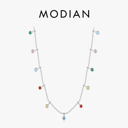 Modian 925 Sterling Silver Rainbow Colorful Zirconia Pendant Necklace Fashion Party Link Chain Choker For Women Fine Jewelry