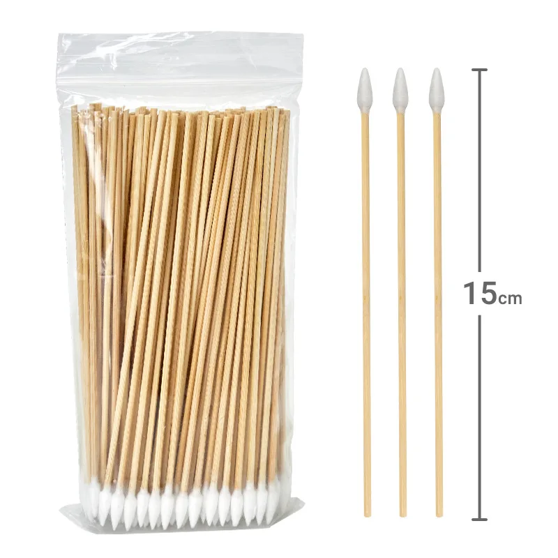 100/300PCS 6 Inch Precision Tips Cotton Swabs - Long Wooden Stick Cotton Buds Pointed Cotton Swabs With Case - Cotton