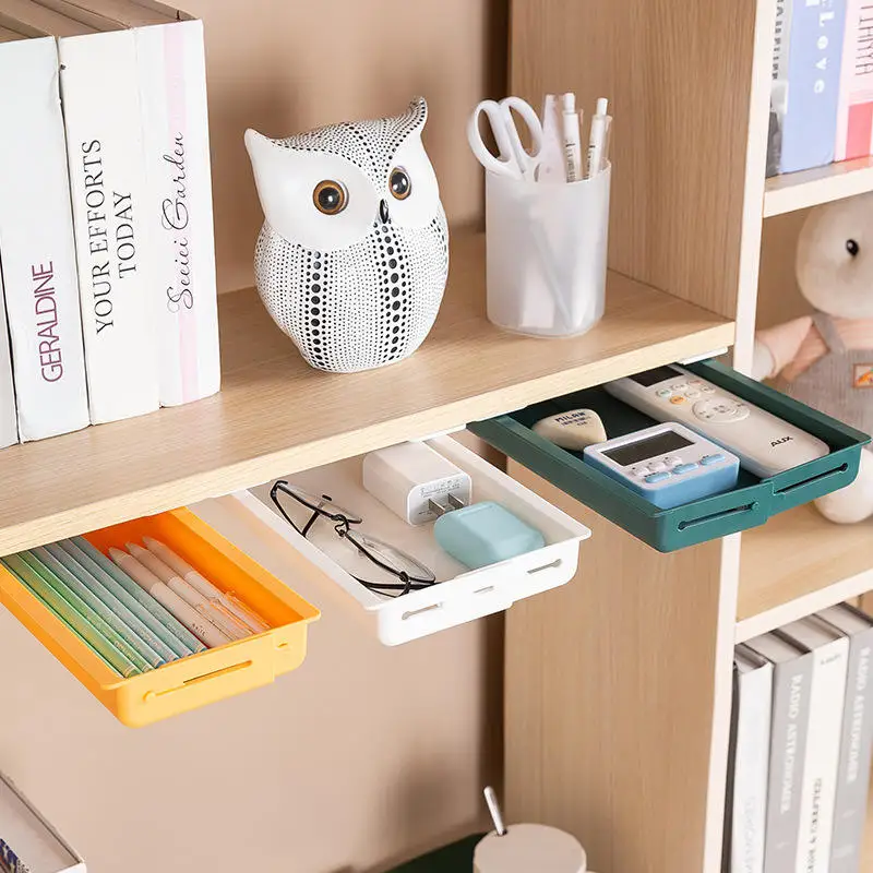 Under Desk Drawer Organizer invisible storage box self-Adhesive Stationary Container Bedroom Desk Sundry Organizer Makeup holder