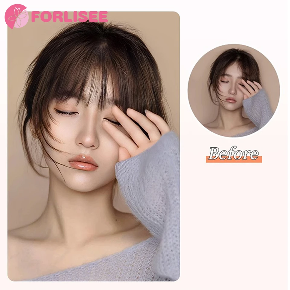 FORLISEE Synthetic Air Bangs Wig For Women 3D Fake Bangs Natural Forehead Full Bangs Wig Piece Replacement Wig