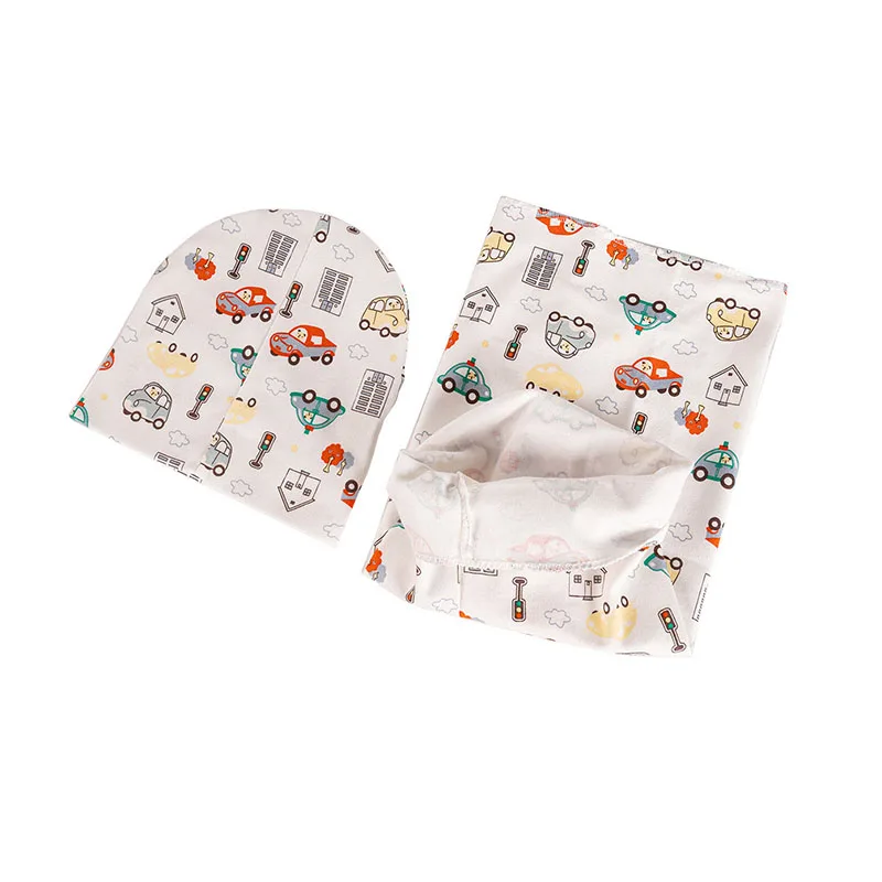 Autumn Winter Baby Scarf Hat Set for Boys and Girl Cartoon Car Deer Baby Boy Hat Kids Beanies Children Cap Warm Infant Hats