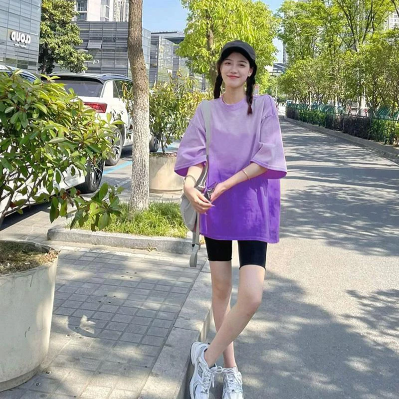 

Summer Purple Gradient Tie Dye Women O Neck Short Sleeve T Shirts Korean Trend Fashion Casual All-match Oversized Clothing Tops