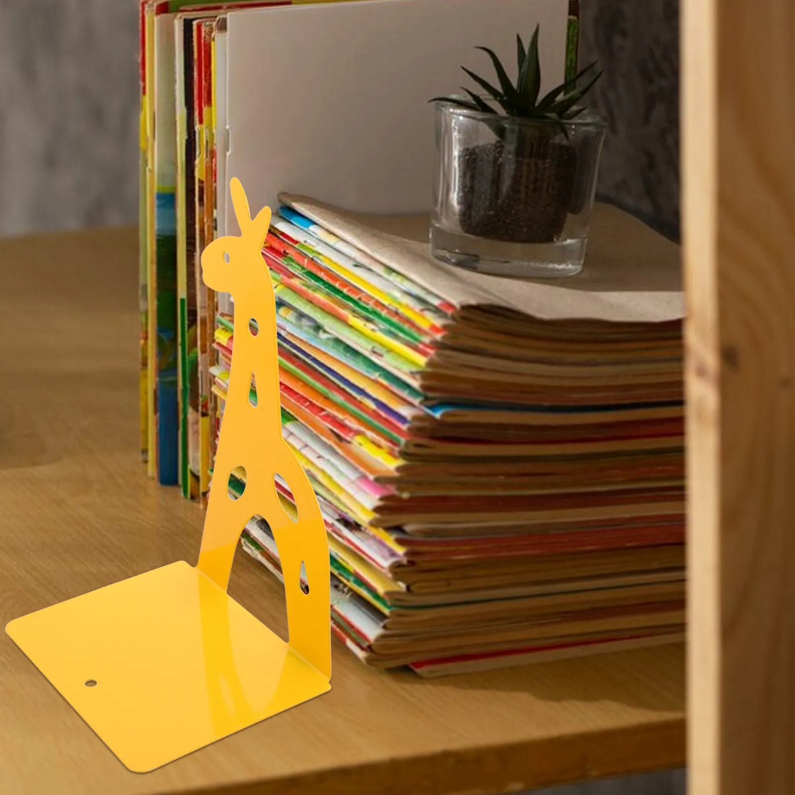 1Pair Creative Metal Bookends Deer Shape Long Neck Giraffe Organizer Book Supports Shelf Stand for Office School Nonskid