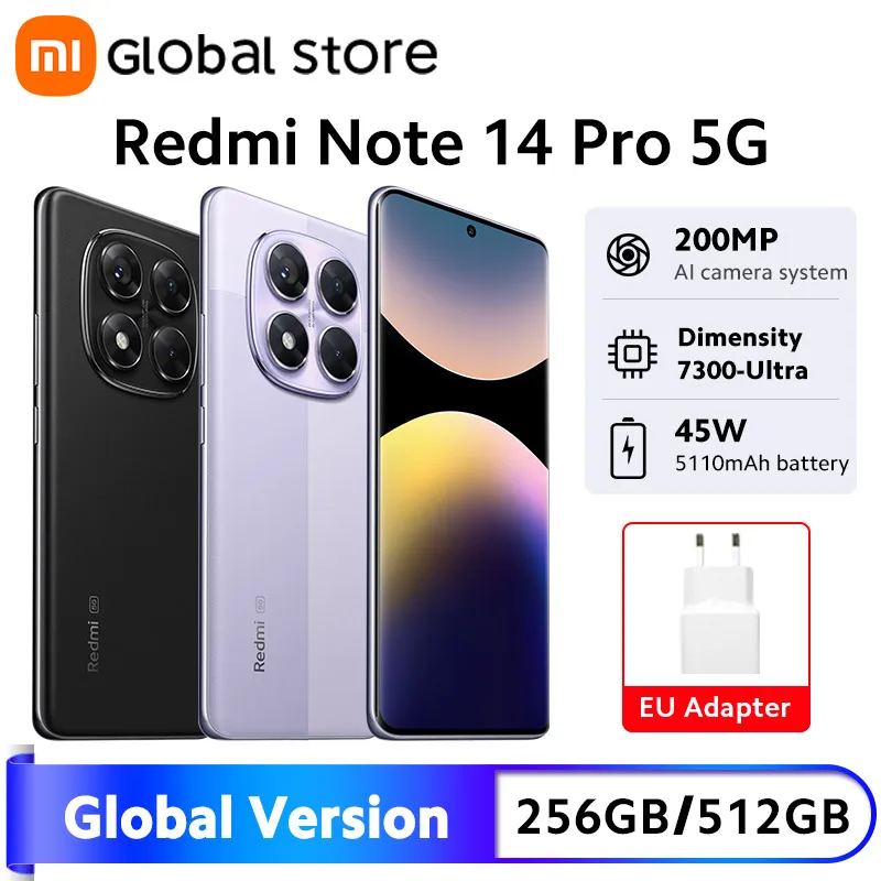 Global Version Redmi Note 14 Pro 5G Smartphone MediaTek Dimensity 7300-Ultra 200MP AI Camera 5110mAh 6.67