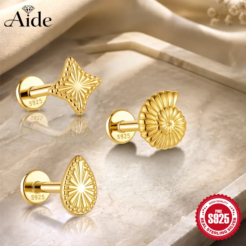 AIDE 925 Sterling Silver Glossy Surface Conch/Teardrop/Star Helix Stud Earring Women's Cartilage Flat Back Conch Piercing Gifts