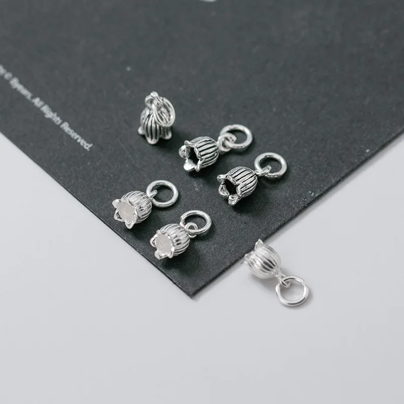 TrustDavis Real 925 Sterling Thai Silver Fashion Tulip Flower Charm Pendant Handmade DIY Accessories Jewelry Wholesale  DZ451