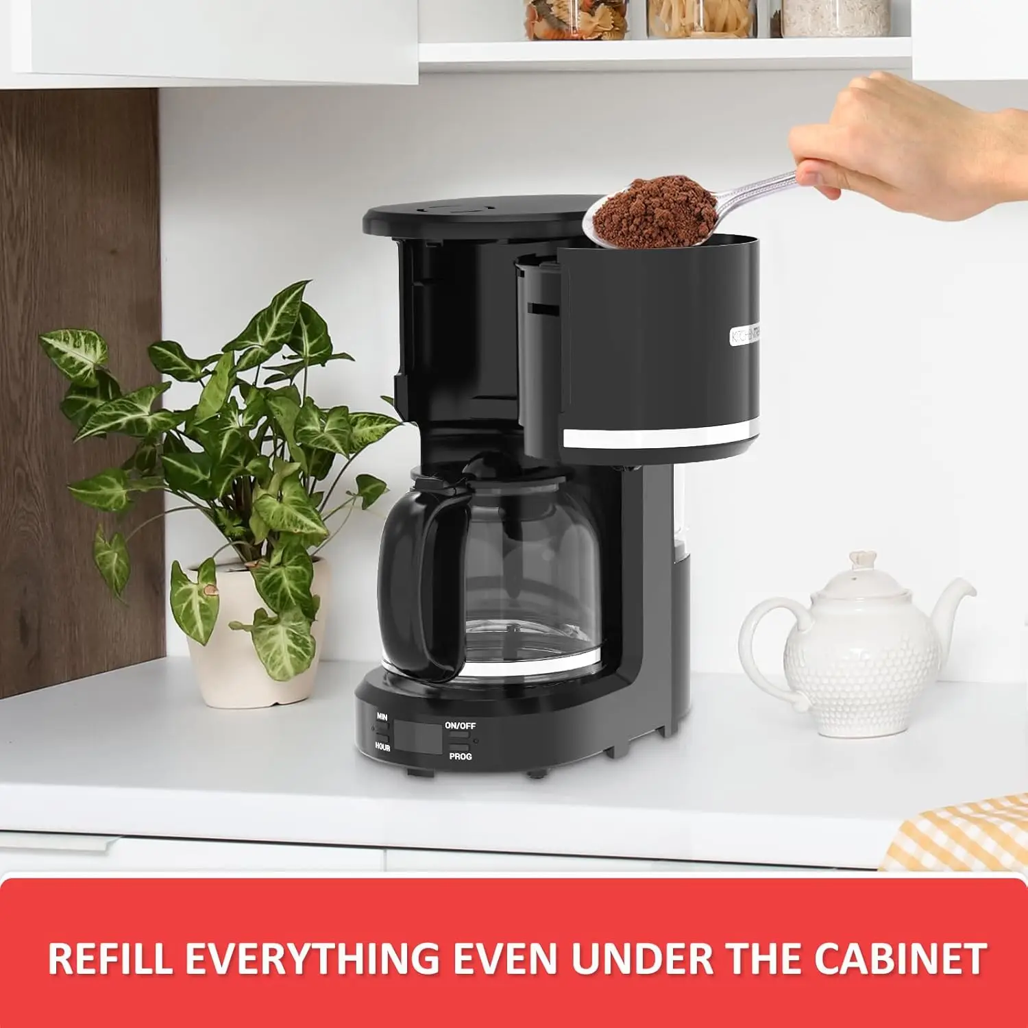 

12-Cup Programmable Coffee Maker with Permanent Filter, Removable Water Reservoir Coffee Machine, Drip Coffee Maker, Delay Brew
