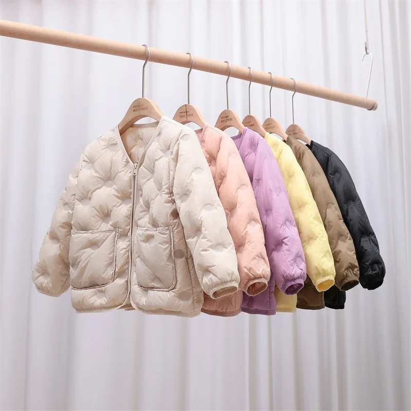 

Winter 2024 new boys and girls short cotton-padded collarless coat