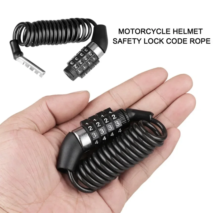 Durable Classic Helmet Lock Chain 4 Digit Password Combination Portable Bike Motorcycle Anti-theft Cable Lock Stitch Motor Part