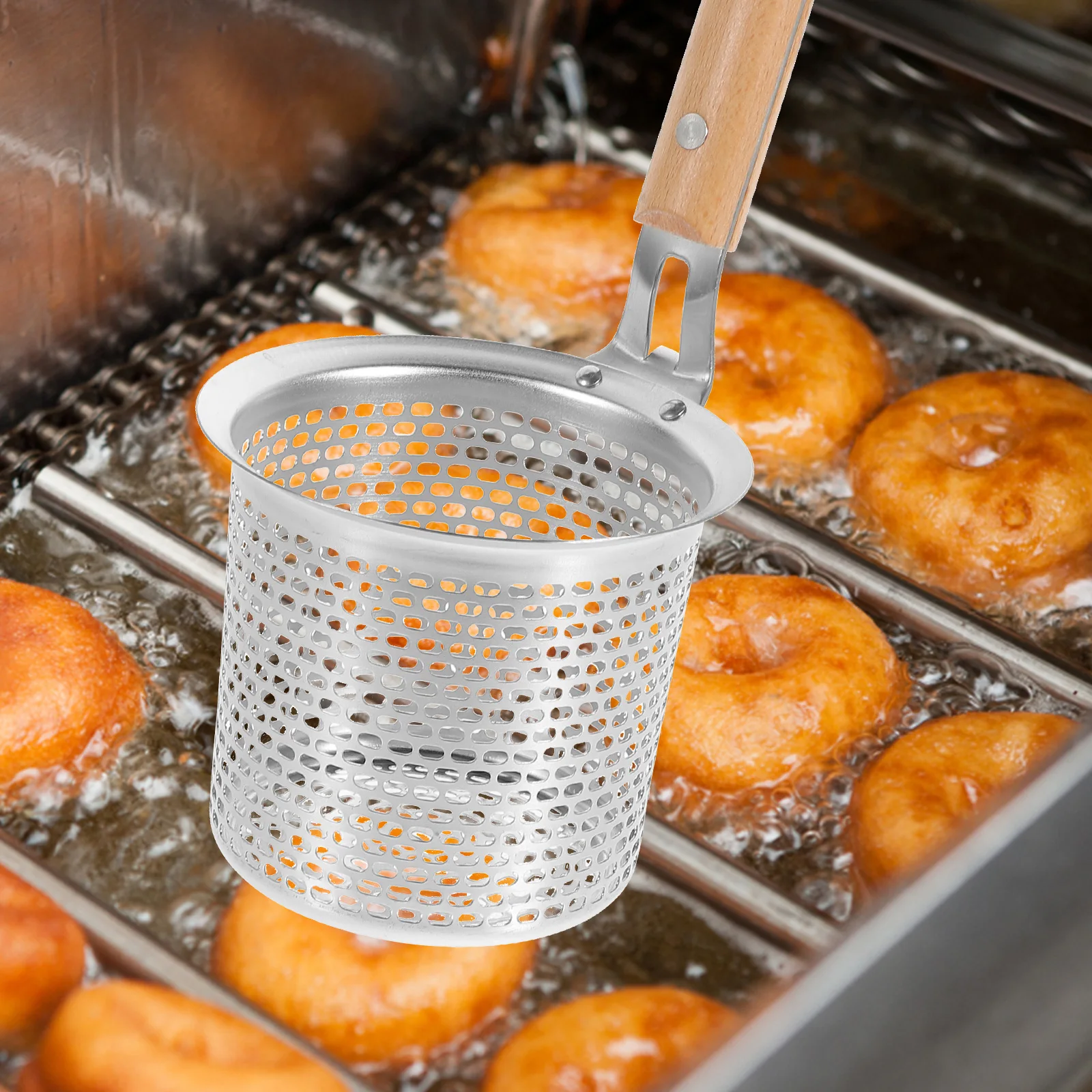 

Stainless Steel Pasta Strainer Wooden Handle Fine Mesh Design Easy Clean Noodle Basket Kitchen Tools Pasta Strainer