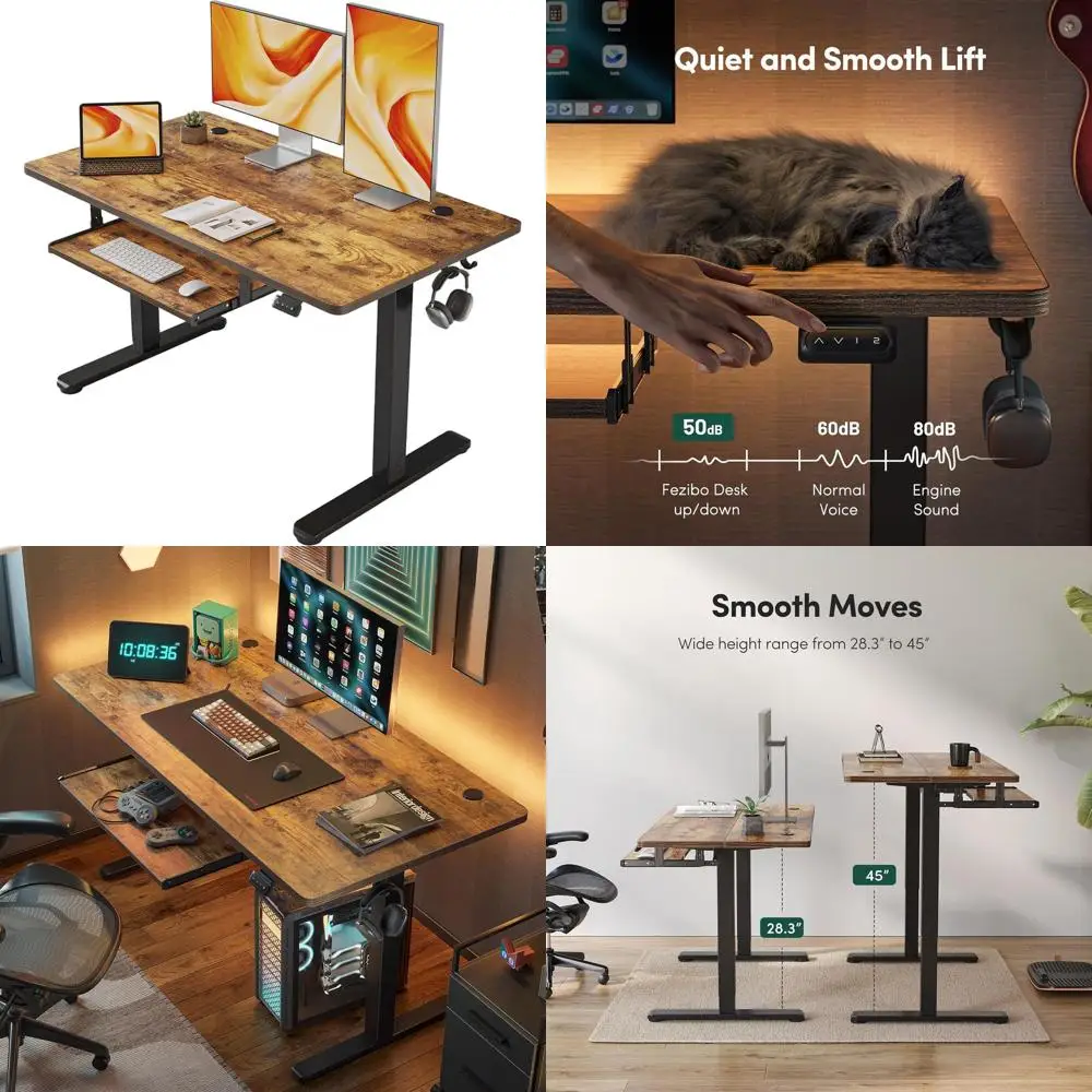 Electric Adjustable Height Desk, 48 x 24, Rustic Brown, Sit-Stand Computer Desk with Keyboard Tray