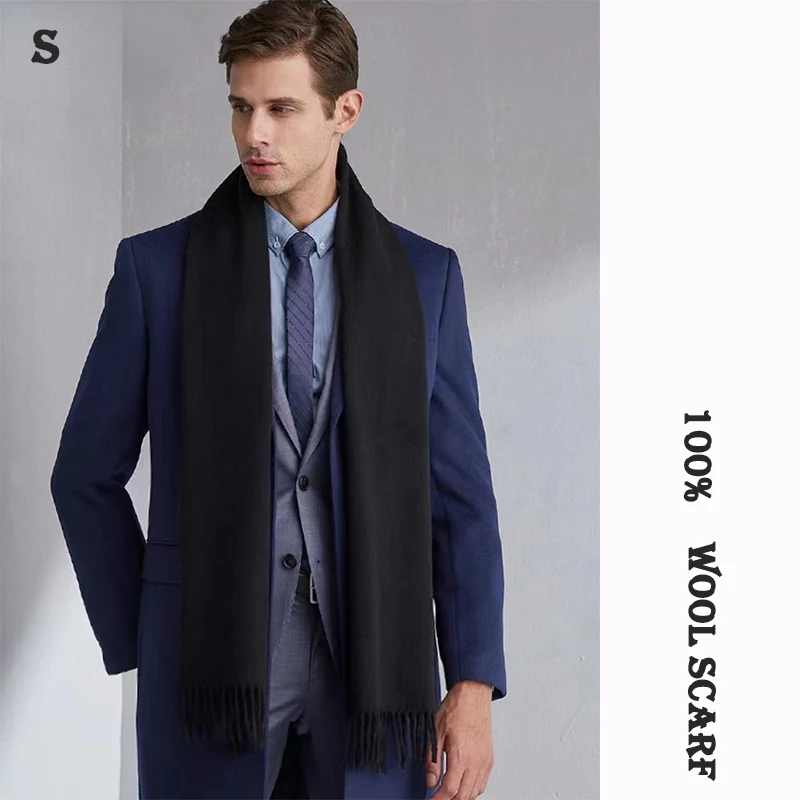 High Quality 100% Wool Scarf Autumn Winter Men Women  Solid Versatile Classic Business Popular Scarves Soft Thick Muffler Male