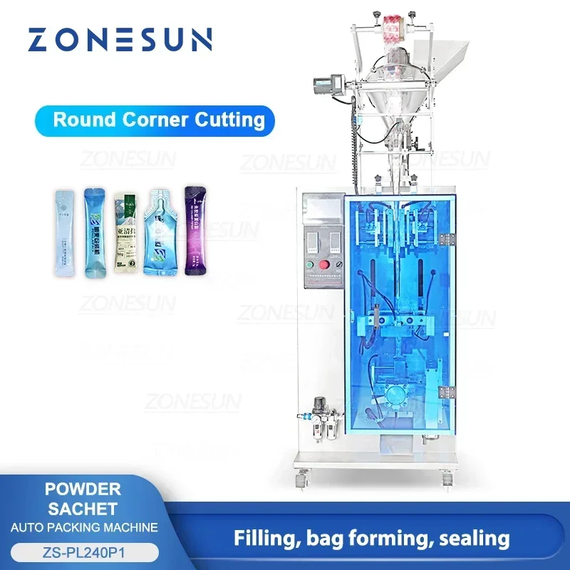 ZONESUN-máquina de llenado y sellado de polvo, embalaje de bolsitas con fecha, paquete de té de la leche y café, producción de harina Matcha, ZS-PL240P1