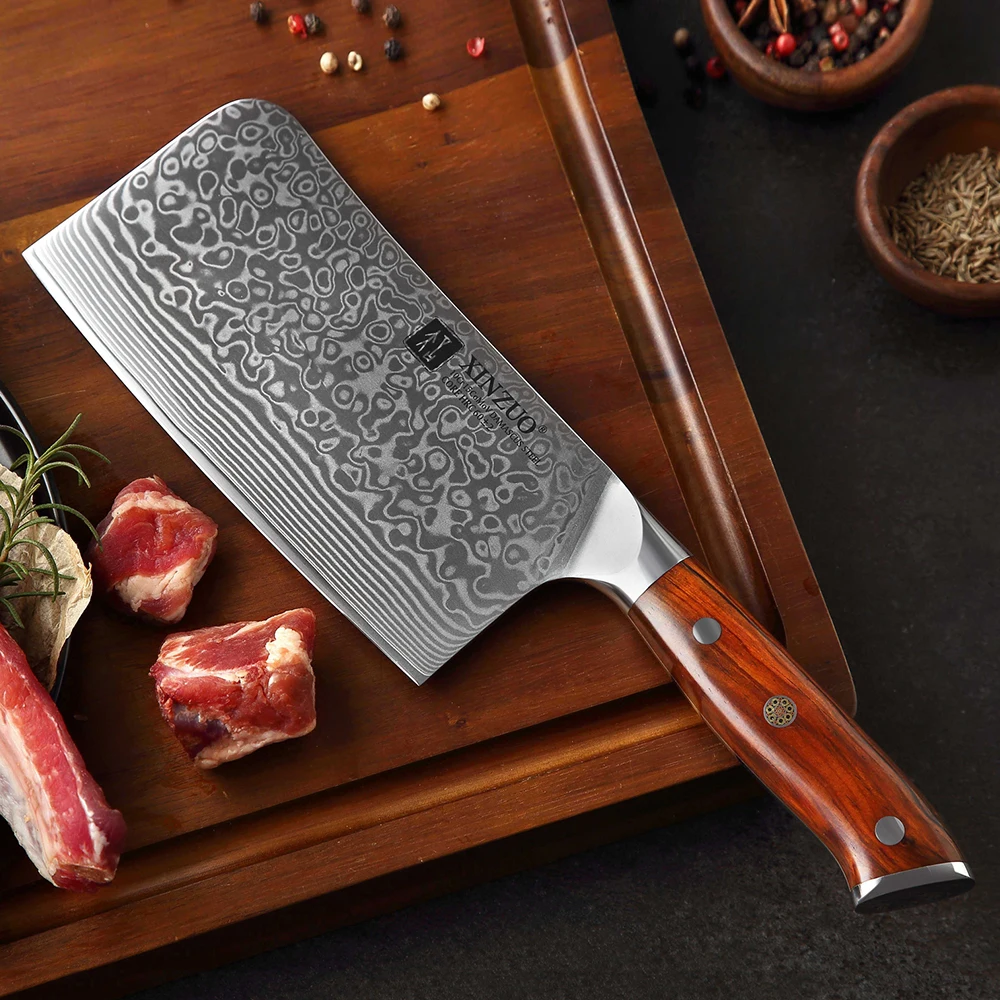 XINZUO 6.5\'\' Chopper Bone Knife Damascus Steel Kitchen Cutlery Chop Bone Fish Slicing Chinese Cleaver Meat  Nakiri Chef Knife