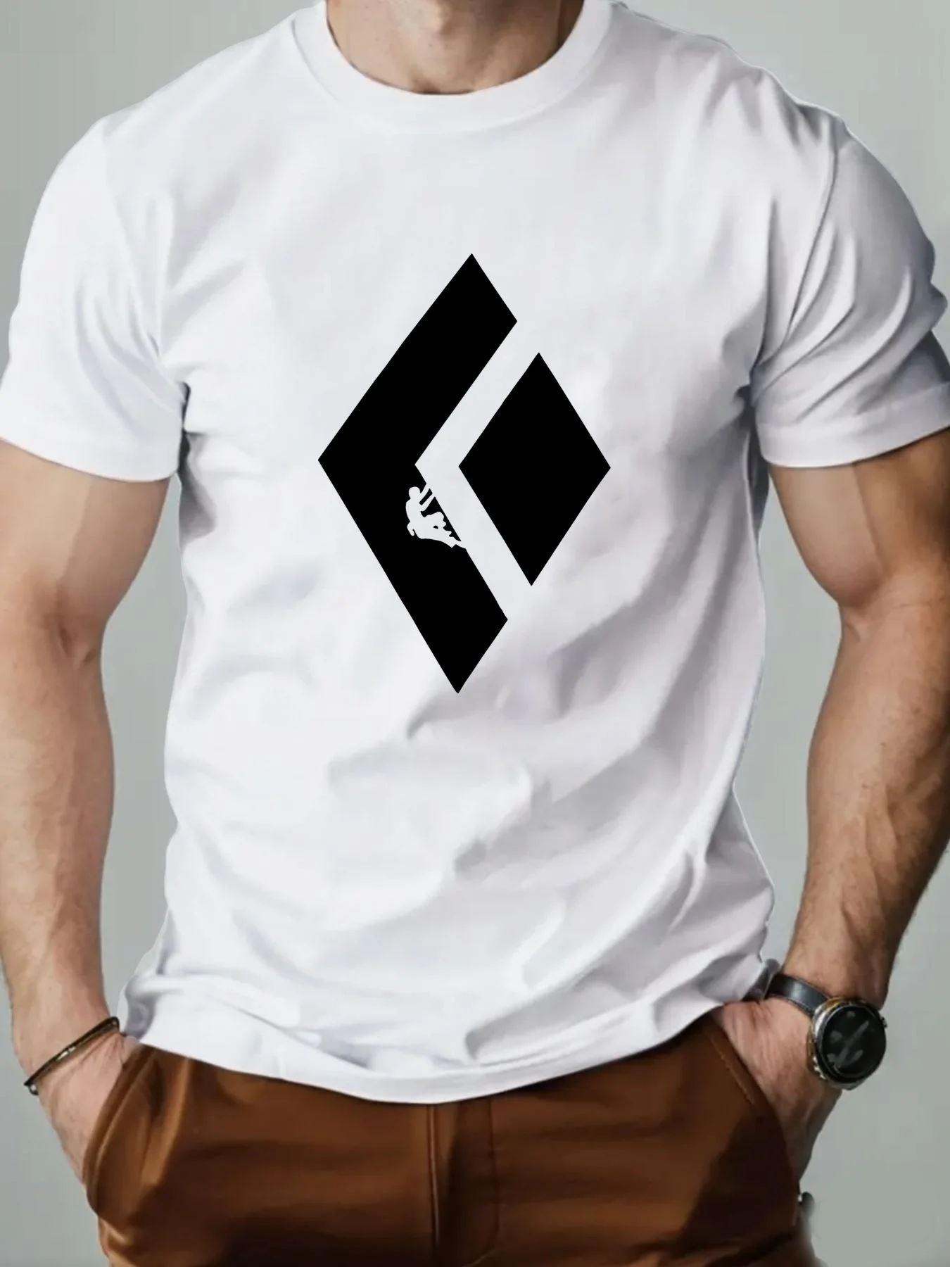 Herren Sommer 100% Baumwolle T-Shirt mit Klettermuster-Druck, lockerer Rundhalsausschnitt, Kurzarm-T-Shirt für Berg- und Outdoor-Freizeitkleidung im Alltag. – Detail 6