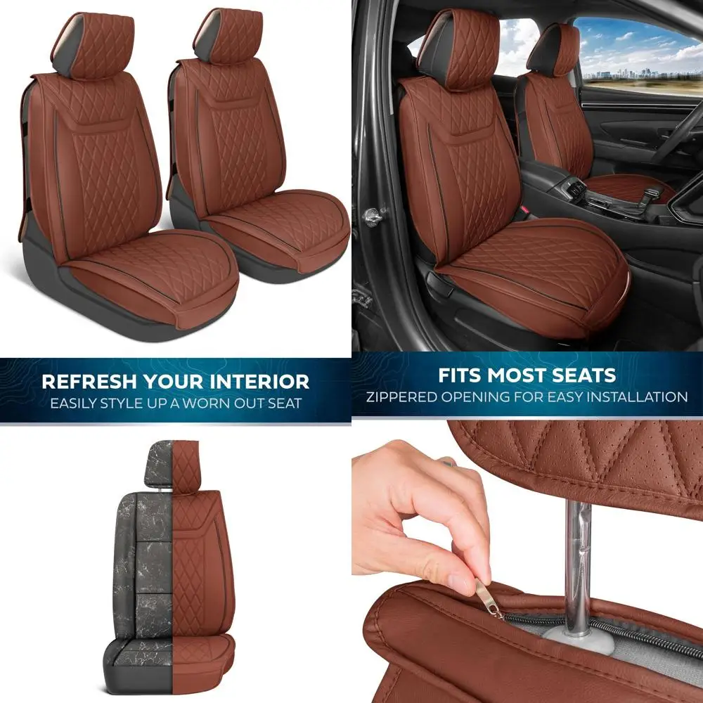 

Чехлы на автомобильные сиденья — Чехлы на сиденья из искусственной кожи ранчо из терракота для автомобиля — Мягкие защитные чехлы на сиденья с ромбовидной прошивкой для