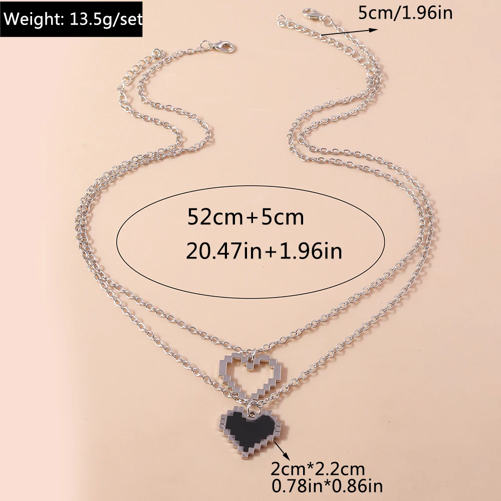 2pcs/set Ladies New Love Pixel Heart Necklace for Women Men BFF Best Friends Couple Matching Pendant Necklace Set Birthday Gifts