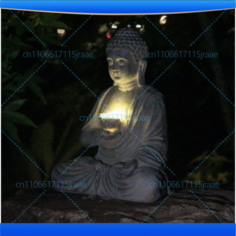 Zen Garden Decor Resin Buddha Statue Ornament Creative Solar Light Figurine for Outdoor Courtyard Decoration