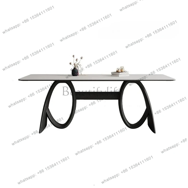 

Wabi Sand wind solid wood dining table modern simple rectangular high-end Italian Nordic ash wood rock slab dining table chairs