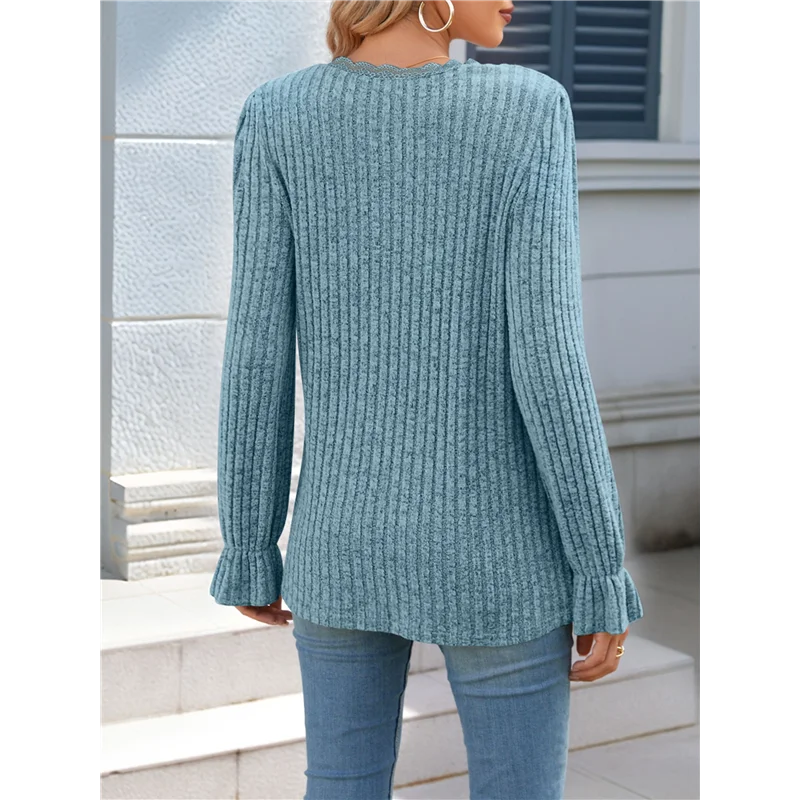 

NEW-Long Sleeve Tops For Women Loose Fit Dressy Lace V Neck Casual Trendy Tops To Wear With Leggings Fall Fashion