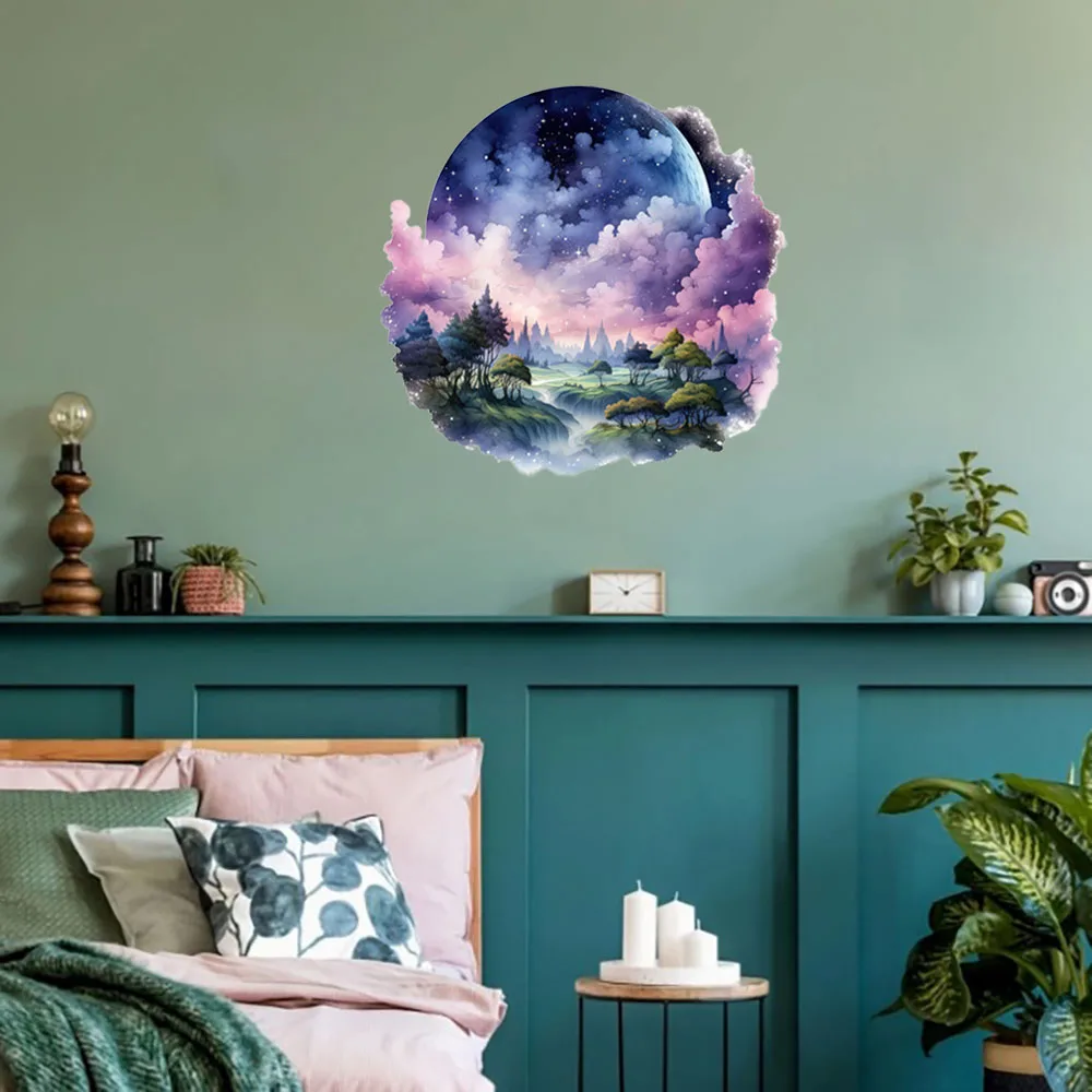 Purple Moon Mysterious Forest Aufkleber Kreative abnehmbare PVC-Wandaufkleber Dekorieren und Verschönern von Räumen und Wohnzimmer