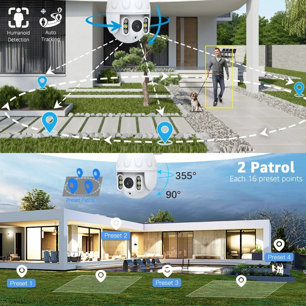 4K 8MP 5X Optical Zoom WiFi PTZ IP Camera Outdoor Sony Color Night Vision Auto Tracking 2-way Audio CCTV Network Security Camera