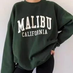 Malibu California Letters Printing Autumn Y2K Sweatshirts Women Loose Cotton Thick Warm Autumn Winter Pullover Retro Jumpers