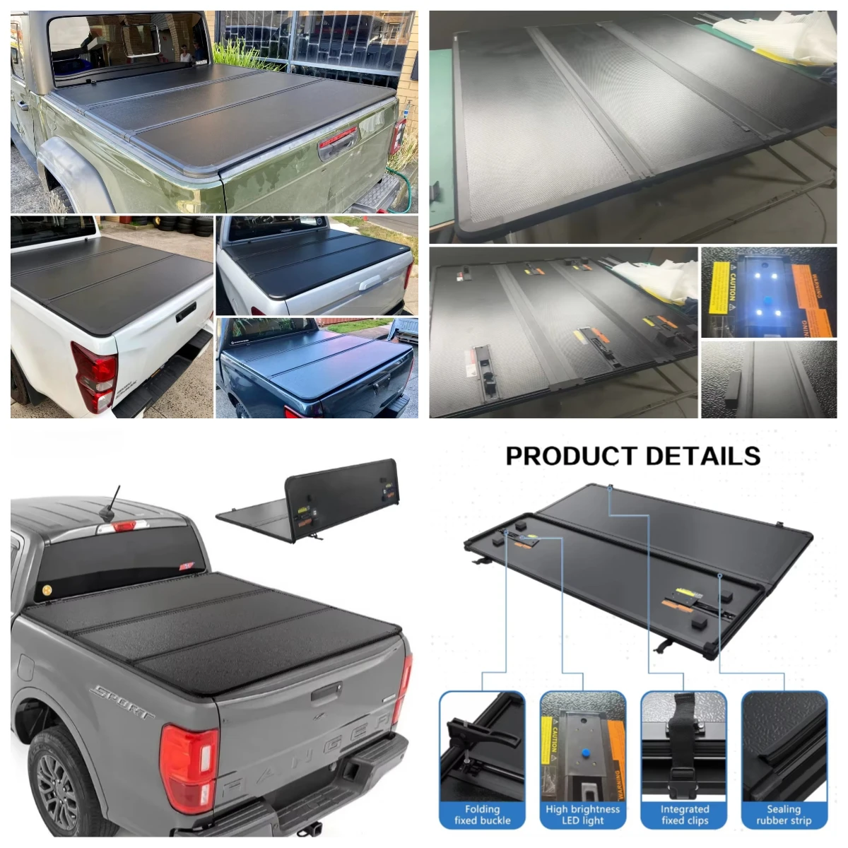 

STLFRanger Raptor 6 FT Rear Tunnel Cover Hard Tri Fold Tonneau Cover Truck Bed Cover For Fords Ranger Super Crew 2019 2020 2021