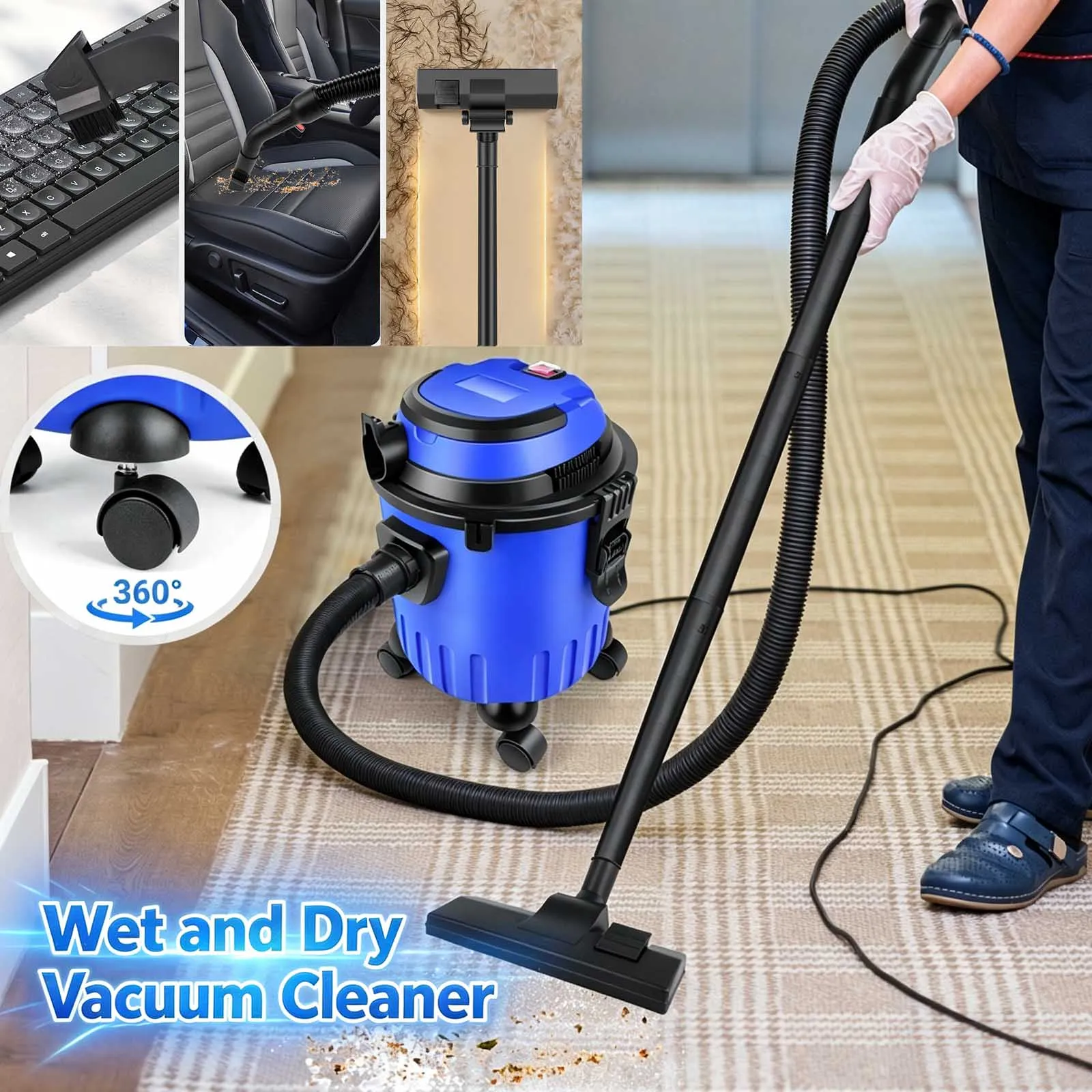 Aspirateur eau et poussière avec fonction souffleur, aspirateur puissant 17000Pa pour tapis et tissus d'ameublement