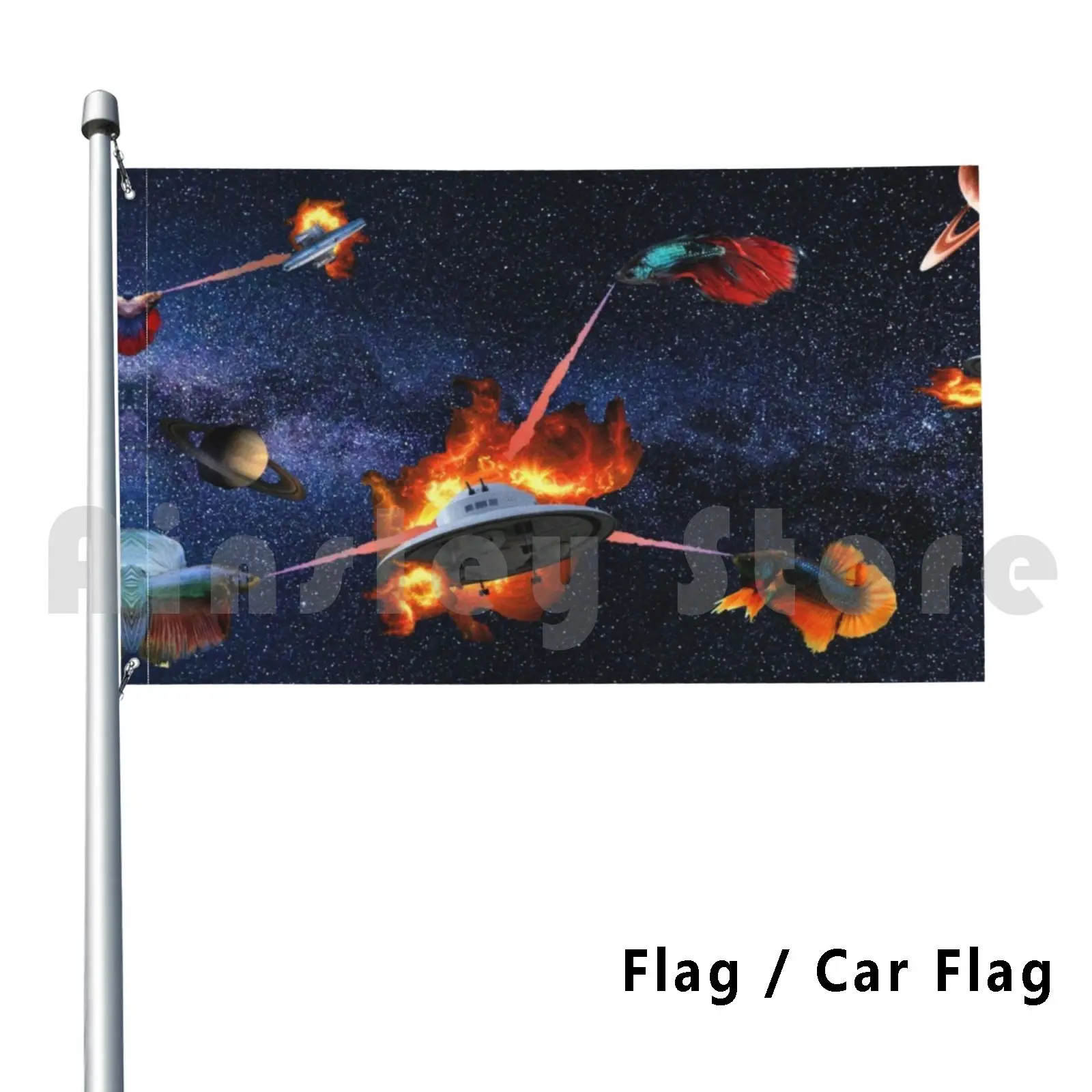 Star Fish Magma Outdoor Decor Flag Car Flag 1986 Betta Fish Space Explosion Sci Fi Fantasy Planets Galaxy Milky