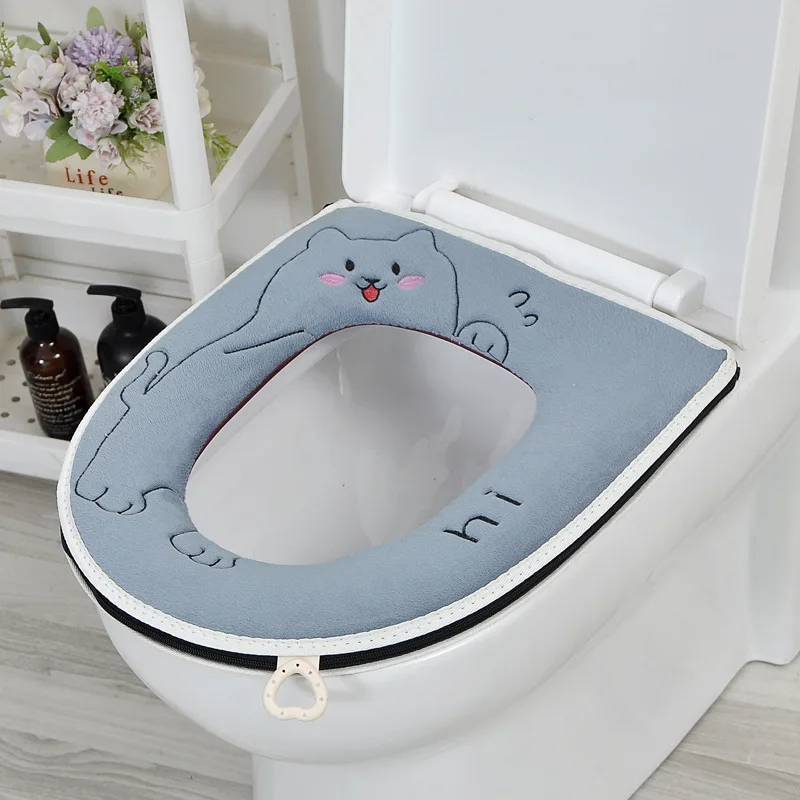 Thickened Winter Warm Toilet Pad Home Potty Seat Cape Four Seasons Toilet Washer Zipper Ferrule Cute WC Seat mat Cover Washable