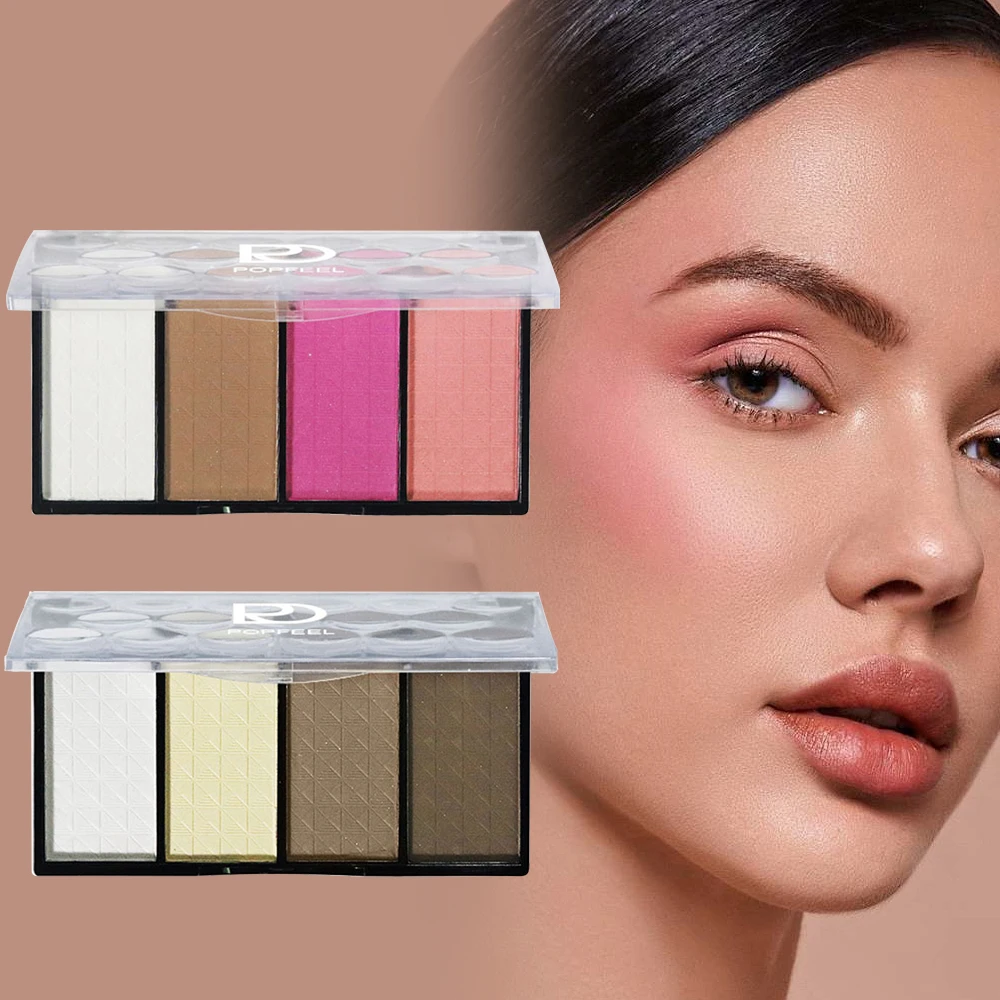 POPFEEL Paleta de contorno resaltador de rubor facial de 4 colores: mejore sus características con resaltar, contornear y un brillo radiante.