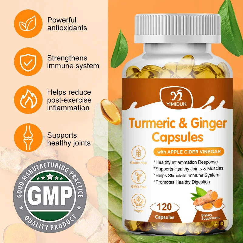 Turmeric & Ginger Capsules Organic Black Pepper, Apple Cider Vinegar, Supports Metabolism, Cardiovascular Health & Joint Health