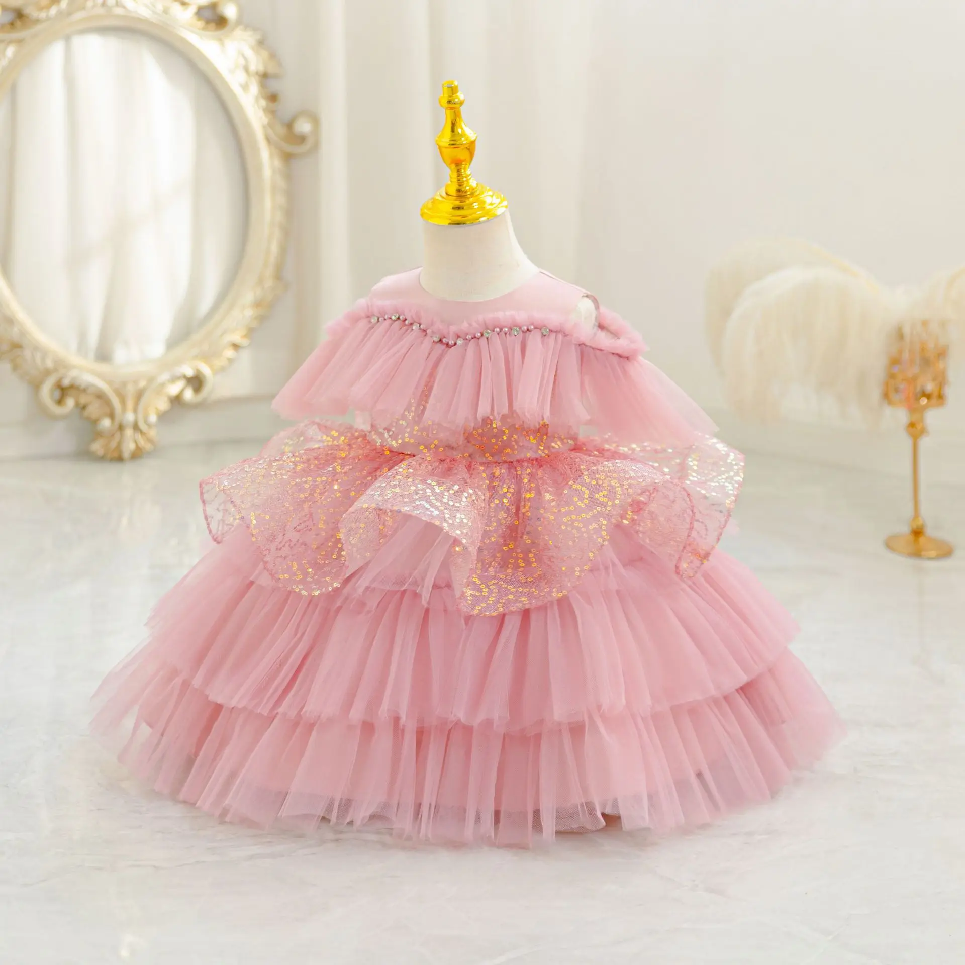 

HETISO Baby Tulle Pageant Dress Children's Sequins Birthday Party Ball Gown For First Christmas Ceremony 6M-4 Years