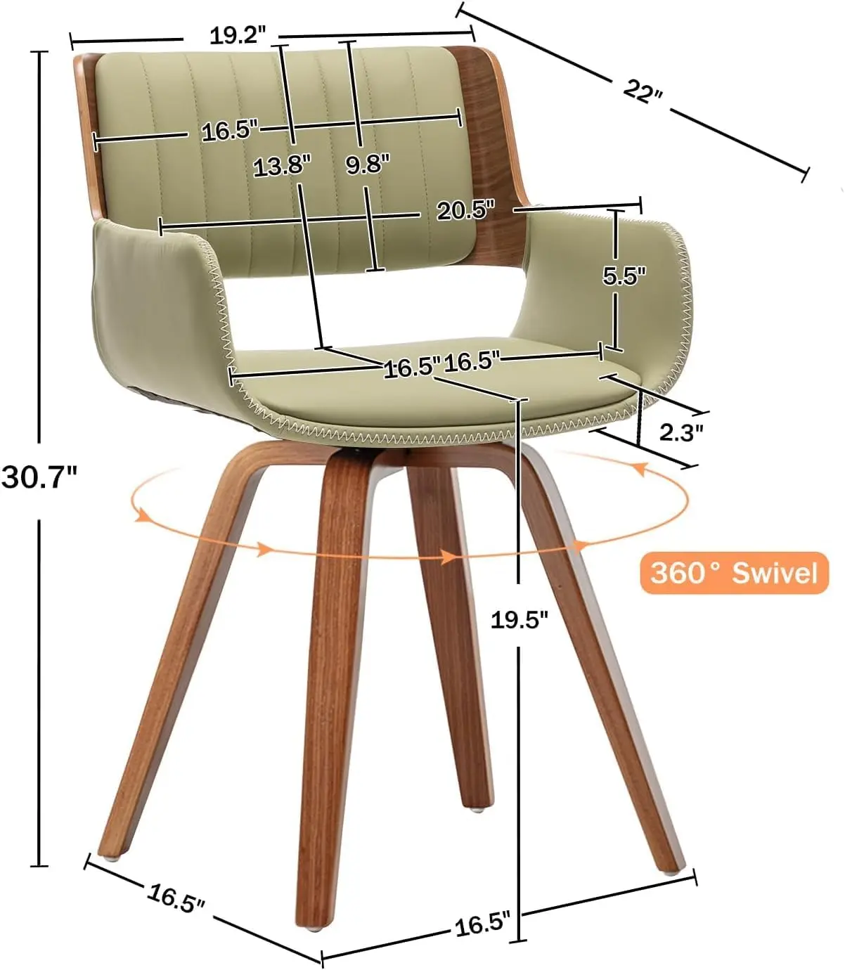 Lunling Mid Century Modern Dining Chairs Set Of 2,Swivel Accent Faux Leather Desk Chairs, With Wooden Legs/Armrest/Upholstered