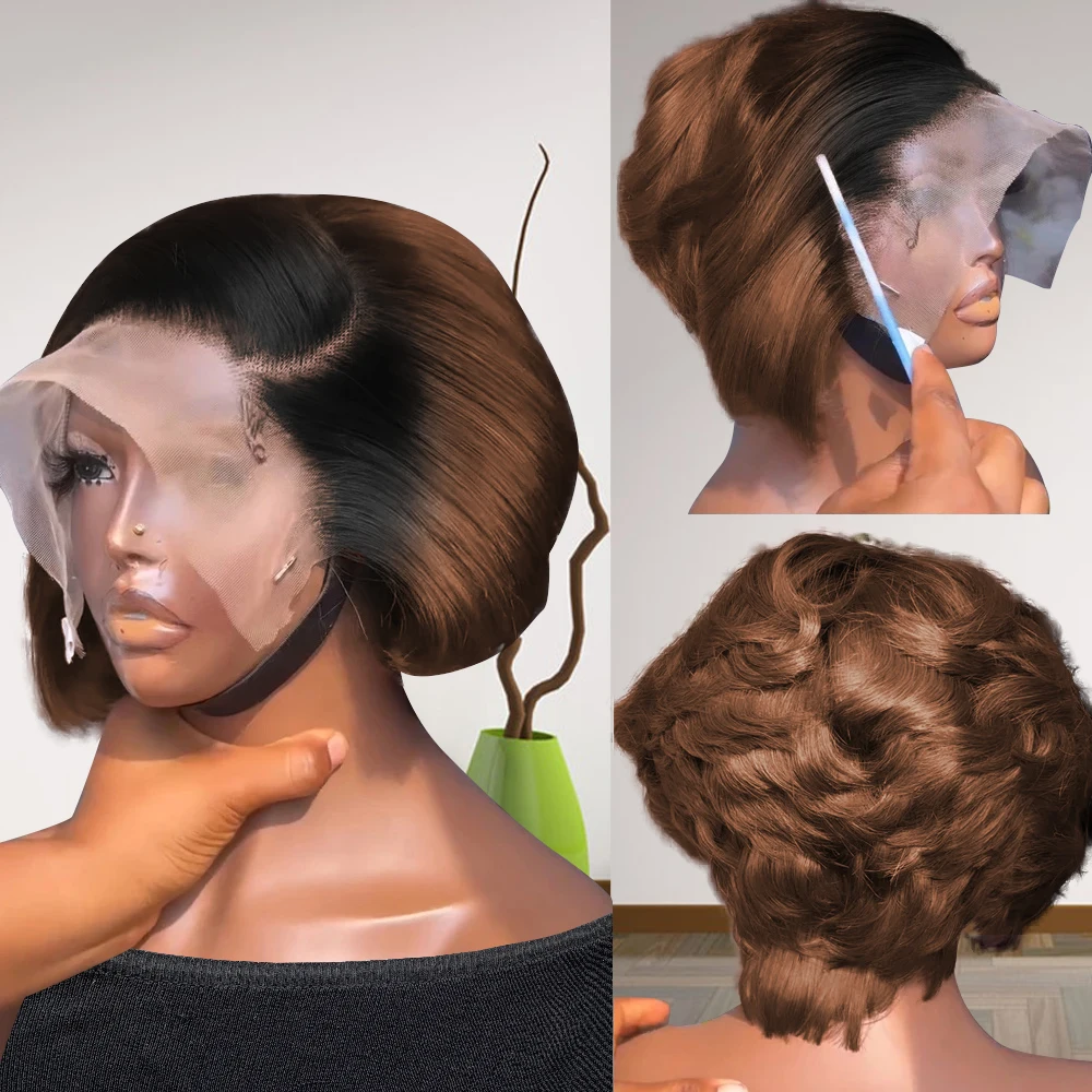 13x4 Lace Front Human Hair Wigs 6 Inch Pixie Cut for Women - Transparent Frontal Natural Looking Short Wigs Lightweight Breathab image 2