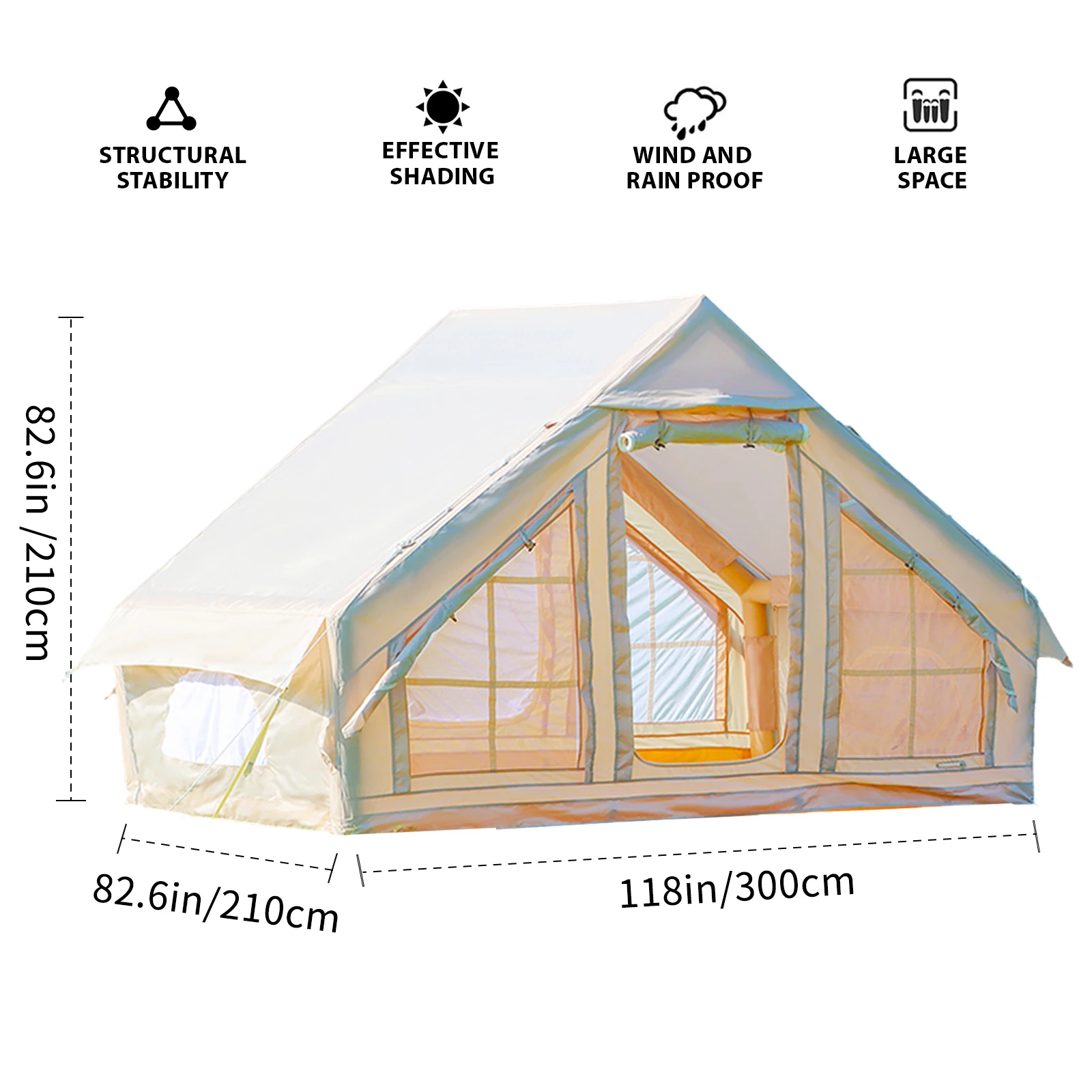 

Надувная палатка для кемпинга на 3-4 человека для семьи, водонепроницаемая оксфордская палатка на 4 сезона с отверстием для дымохода, сетчатые окна