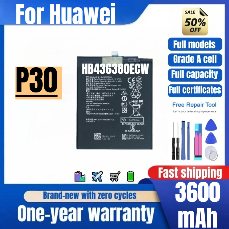 

HB436380ECW for Huawei P30 Phone Battery High Quality High Capacity Battery Replacement Bateria Grade A Cell with Tools