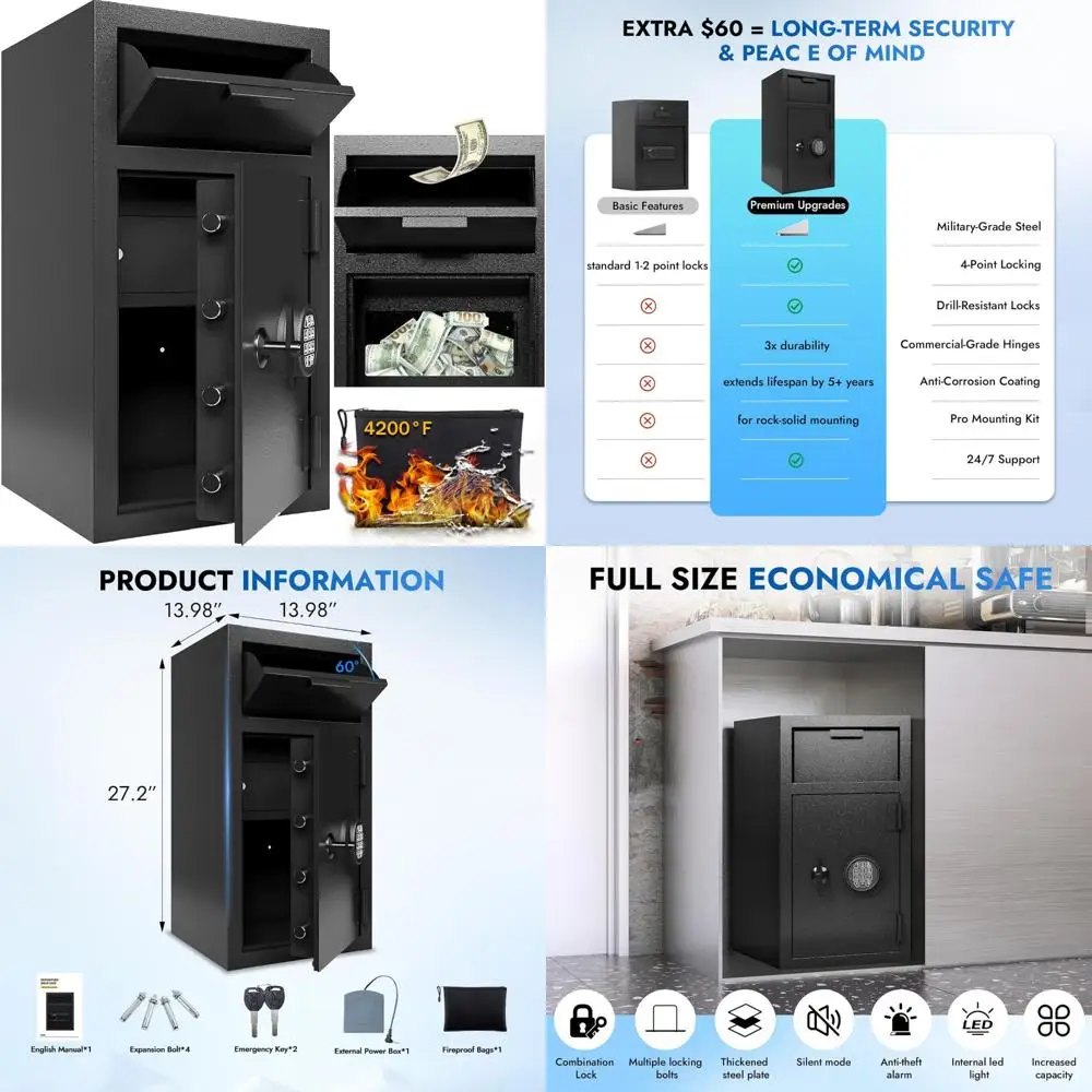 صندوق أمان تجاري مقاوم للماء ومقاوم للحريق مع ميزة مضادة للصيد وحقيبة مجانية لأمن المنزل والمكتب #1