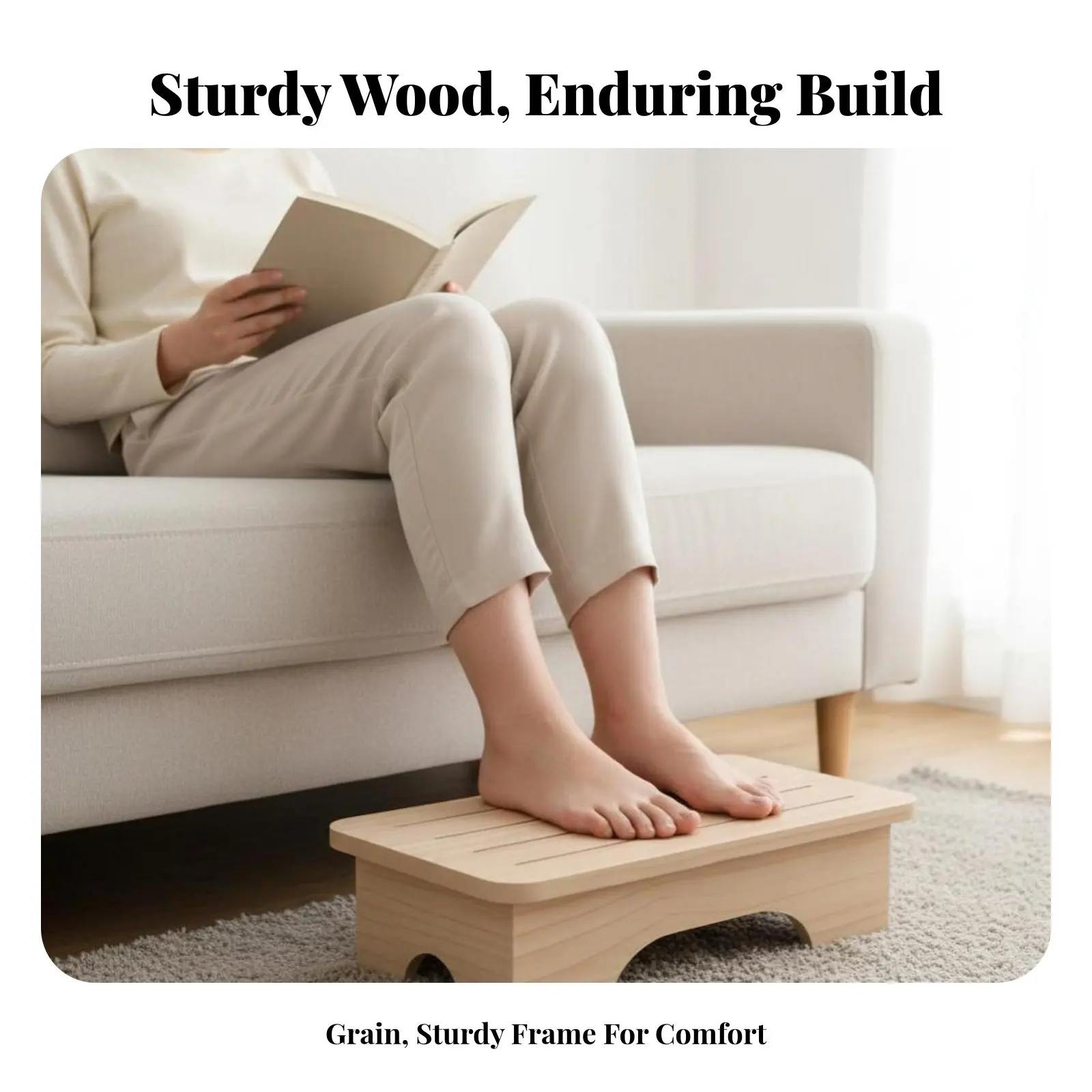 

Slatted Wooden Footstool Japanese and Design Footrest Sturdy Wood Build Versatile for Elderly, Kids, Living Room, Bedroom